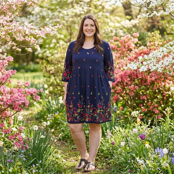 Ulla Popken Tops - Ulla Popken Navy with flowers 28/30 Women's Tunic Top 100% Cotton